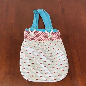 Billabong Heart Pattern Tote - Blue and Red Canvas Washable Medium size